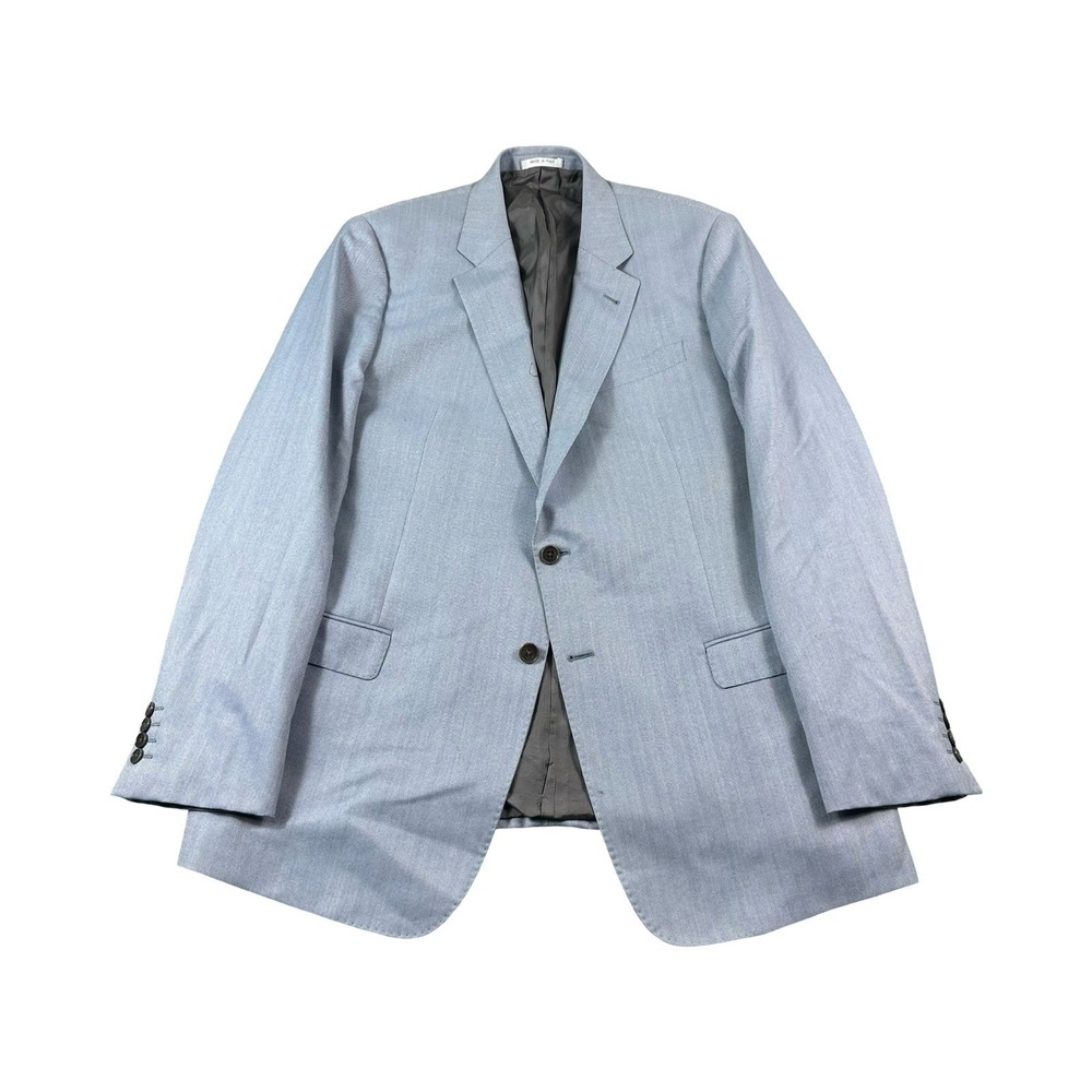 Armani Collezioni G Line Blue Heathered Herringbone Wool Blend Sportcoat Sz 46R